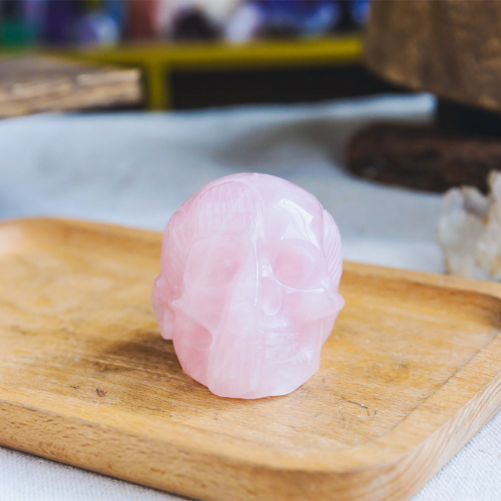 2" Rose Quartz Muscle Skull