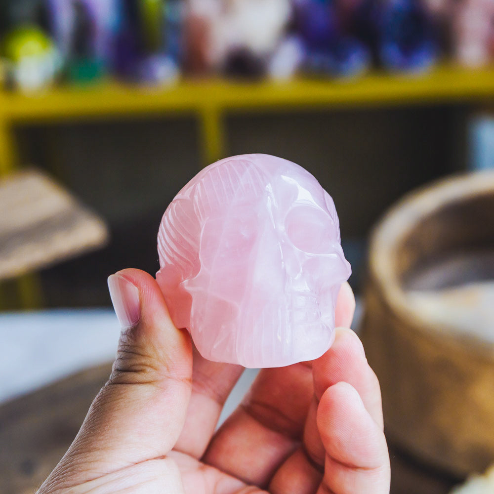 2" Rose Quartz Muscle Skull