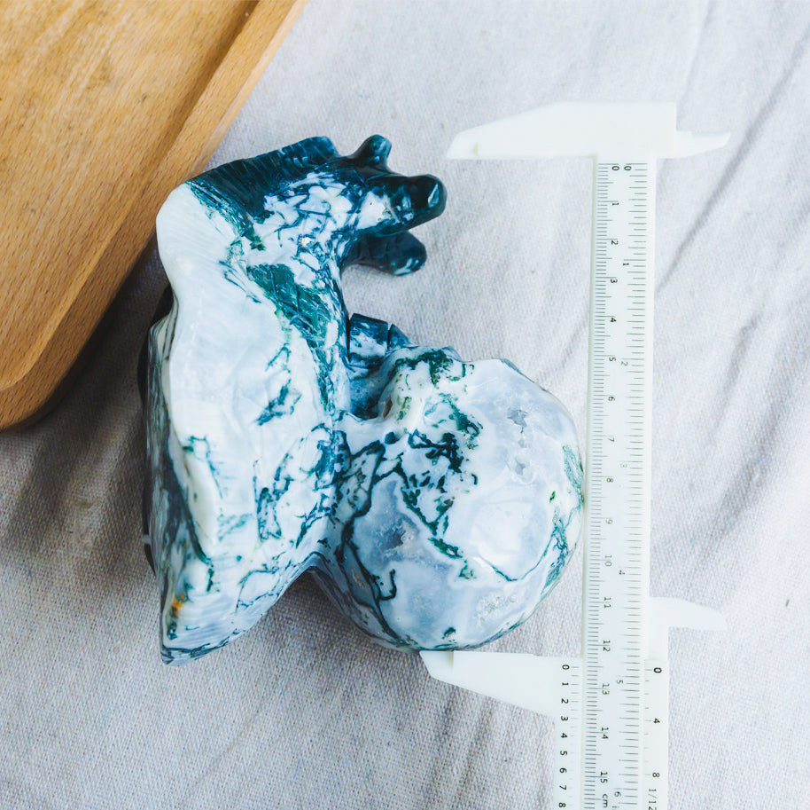 Moss Agate Skull With Snail