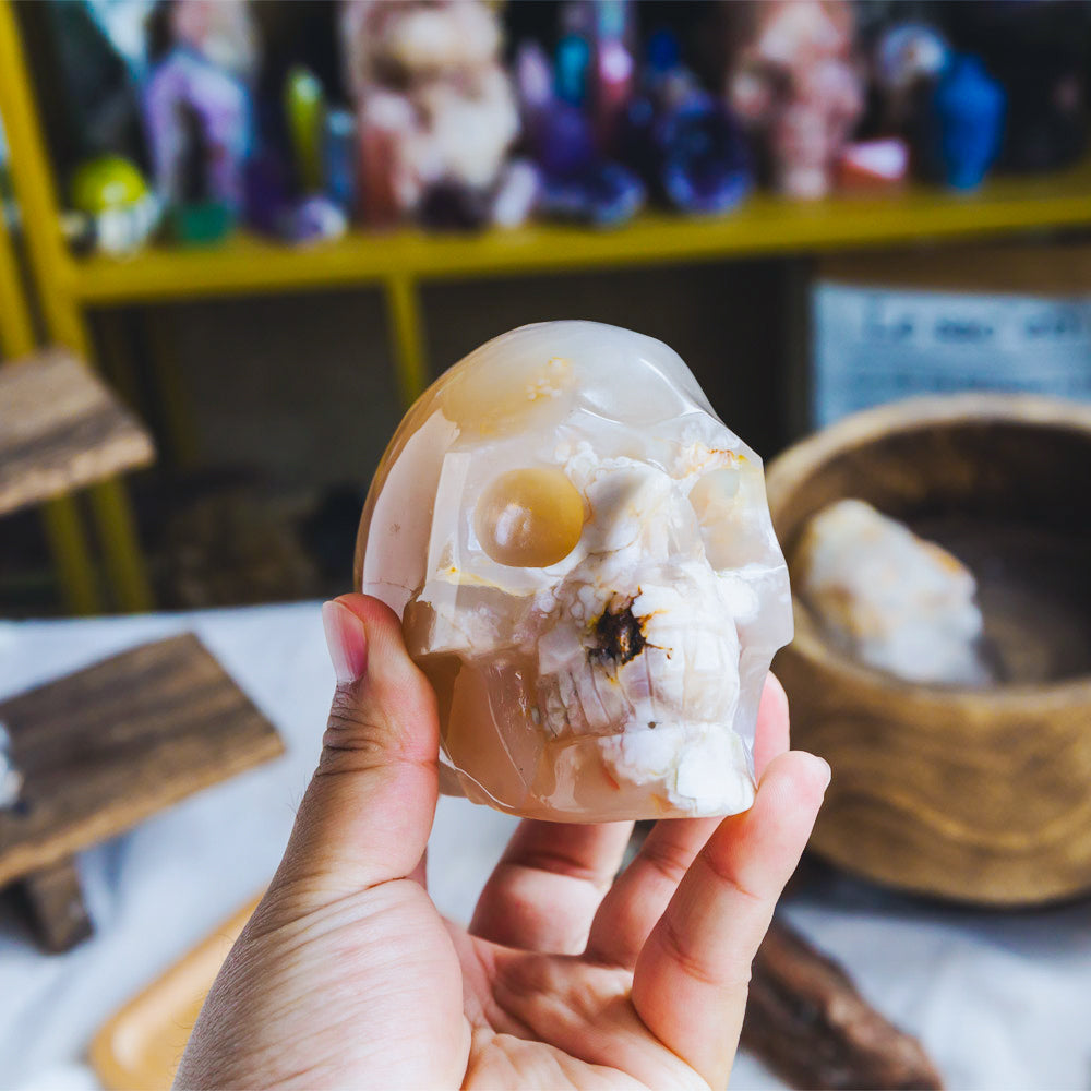 4" Flower Agate Skull