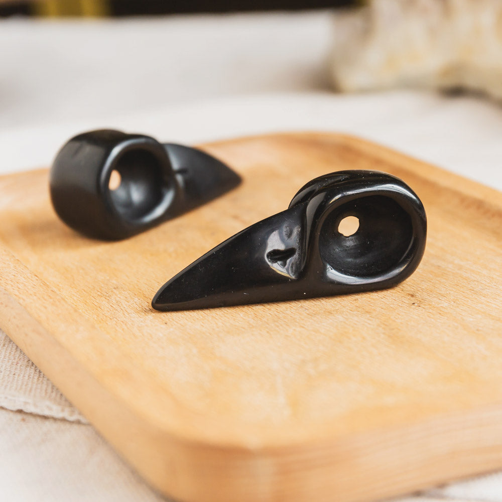 2" Black Obsidian Raven Skull