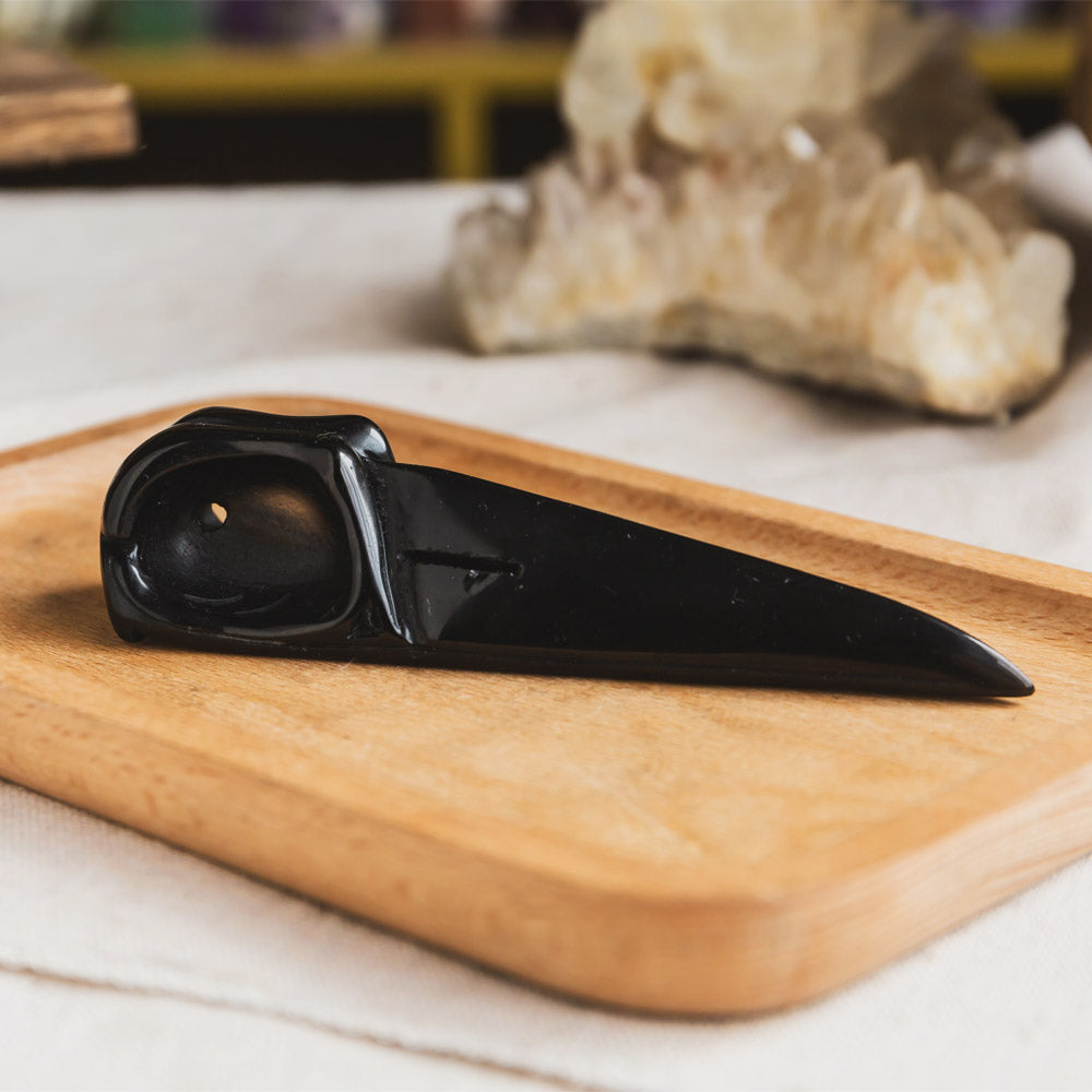 Black Obsidian Raven Skull