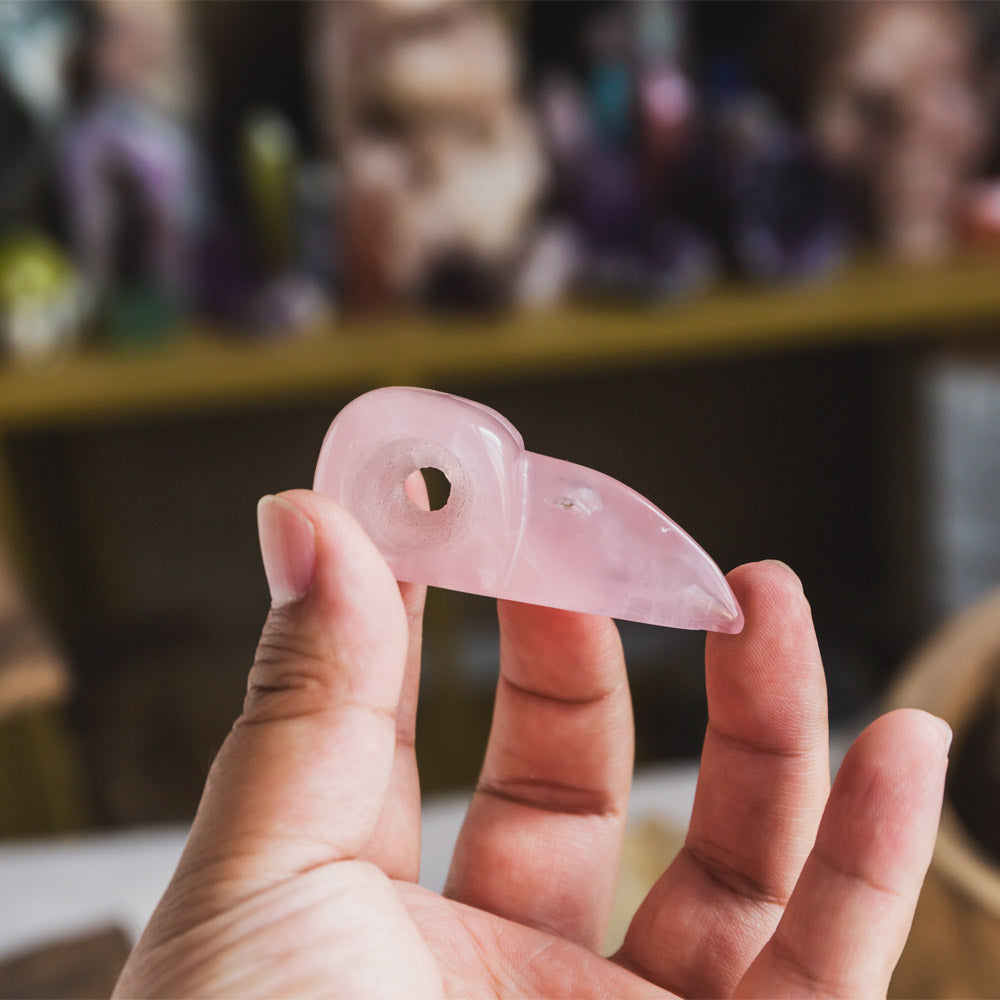 2" Rose Quartz Raven Skull