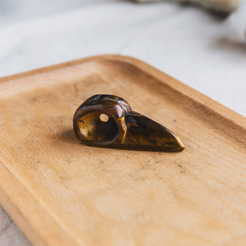 2" Yellow Tigers Eye Raven Skull