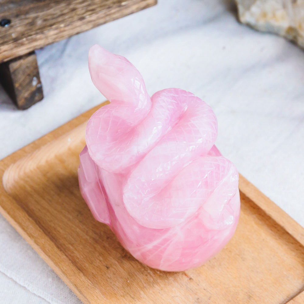 Rose Quartz Skull With Snake