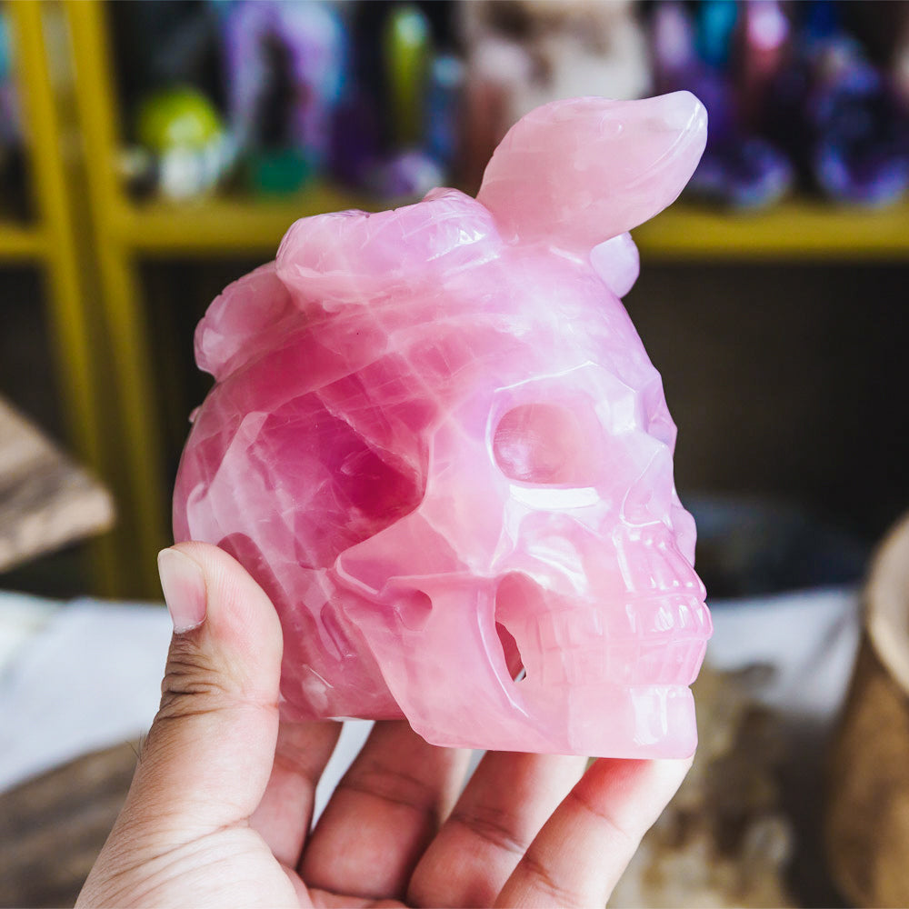 Rose Quartz Skull With Snake