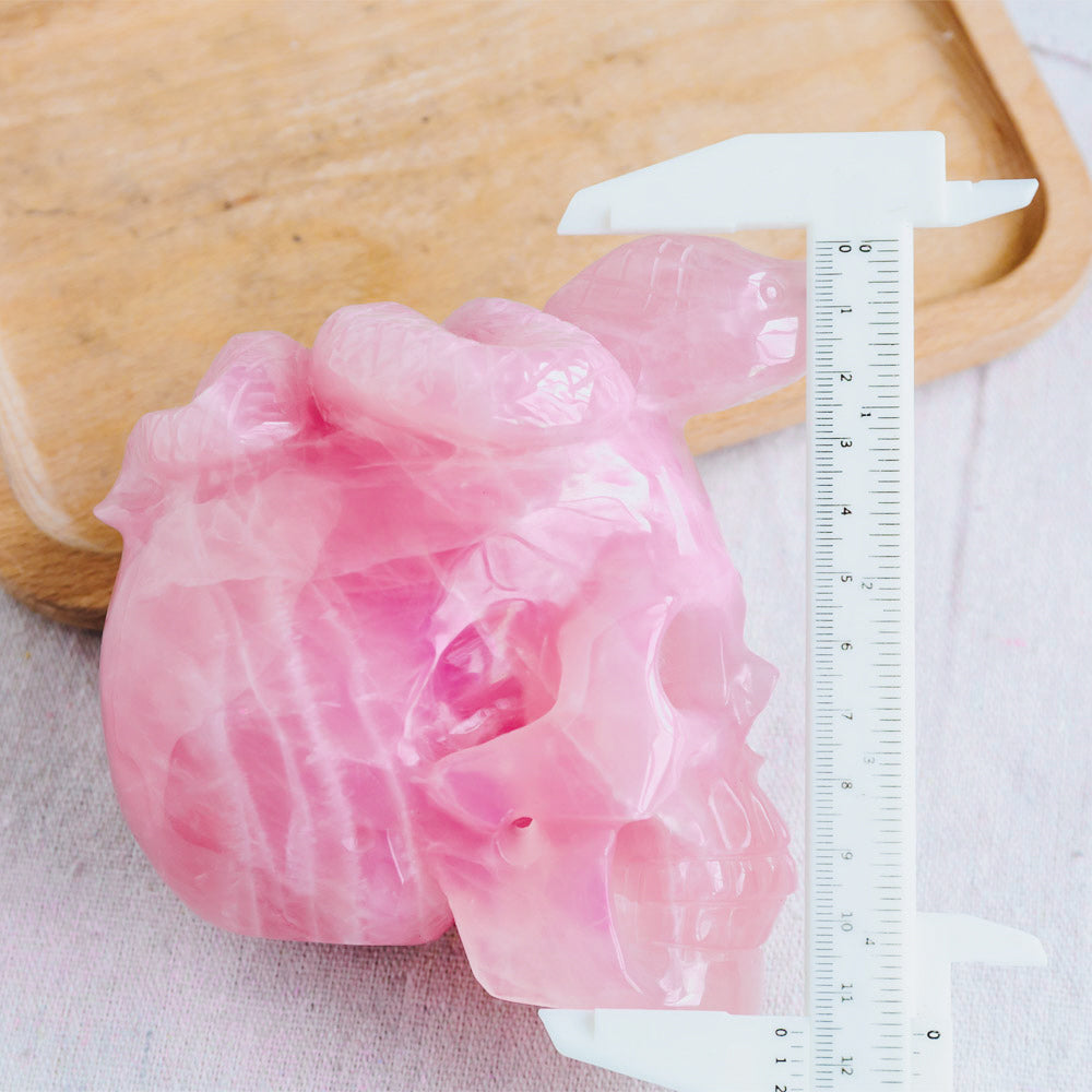 Rose Quartz Skull With Snake