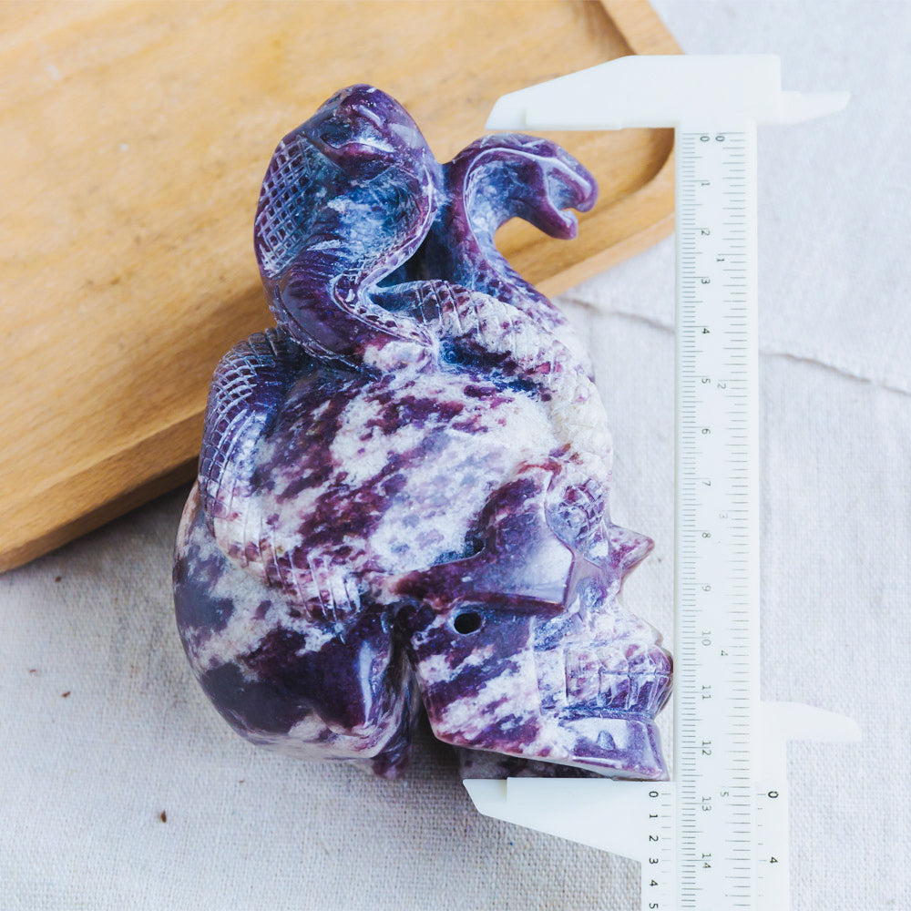 Lepidolite Skull With Snake