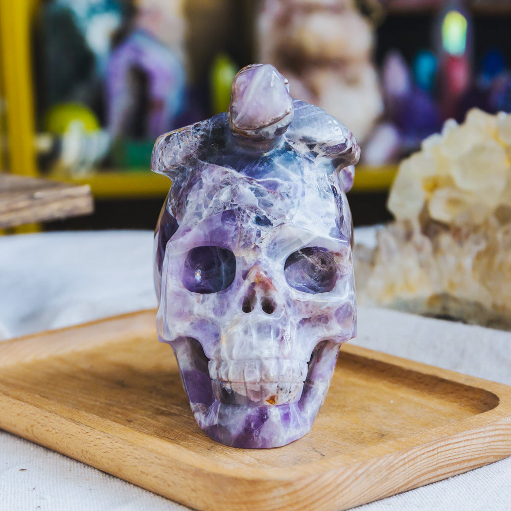 Dream Amethyst Skull With Snake