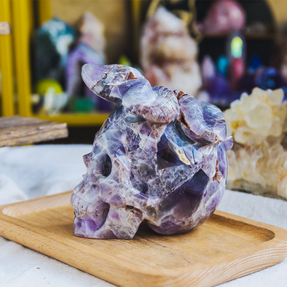 Dream Amethyst Skull With Snake