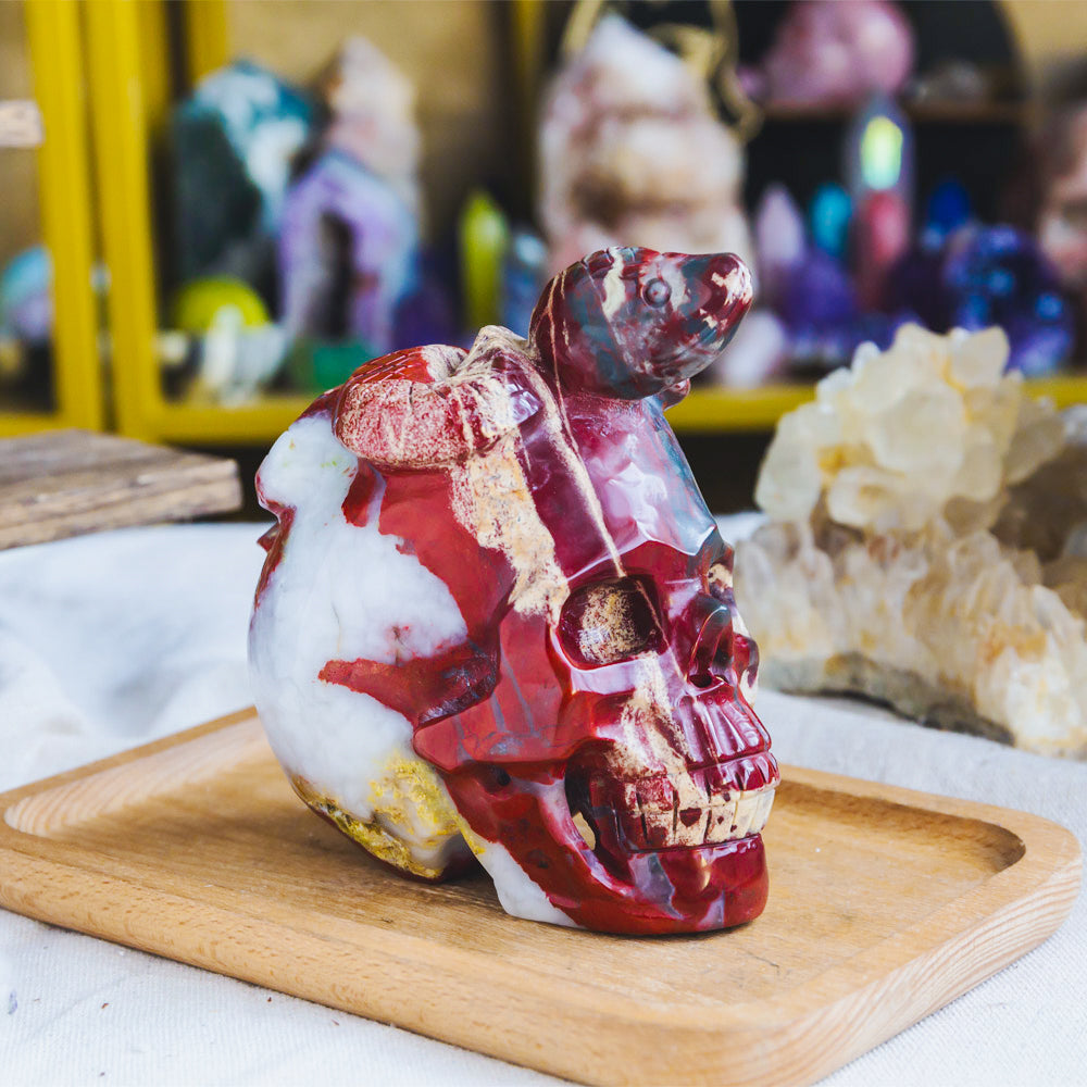 Red Jasper Skull With Snake