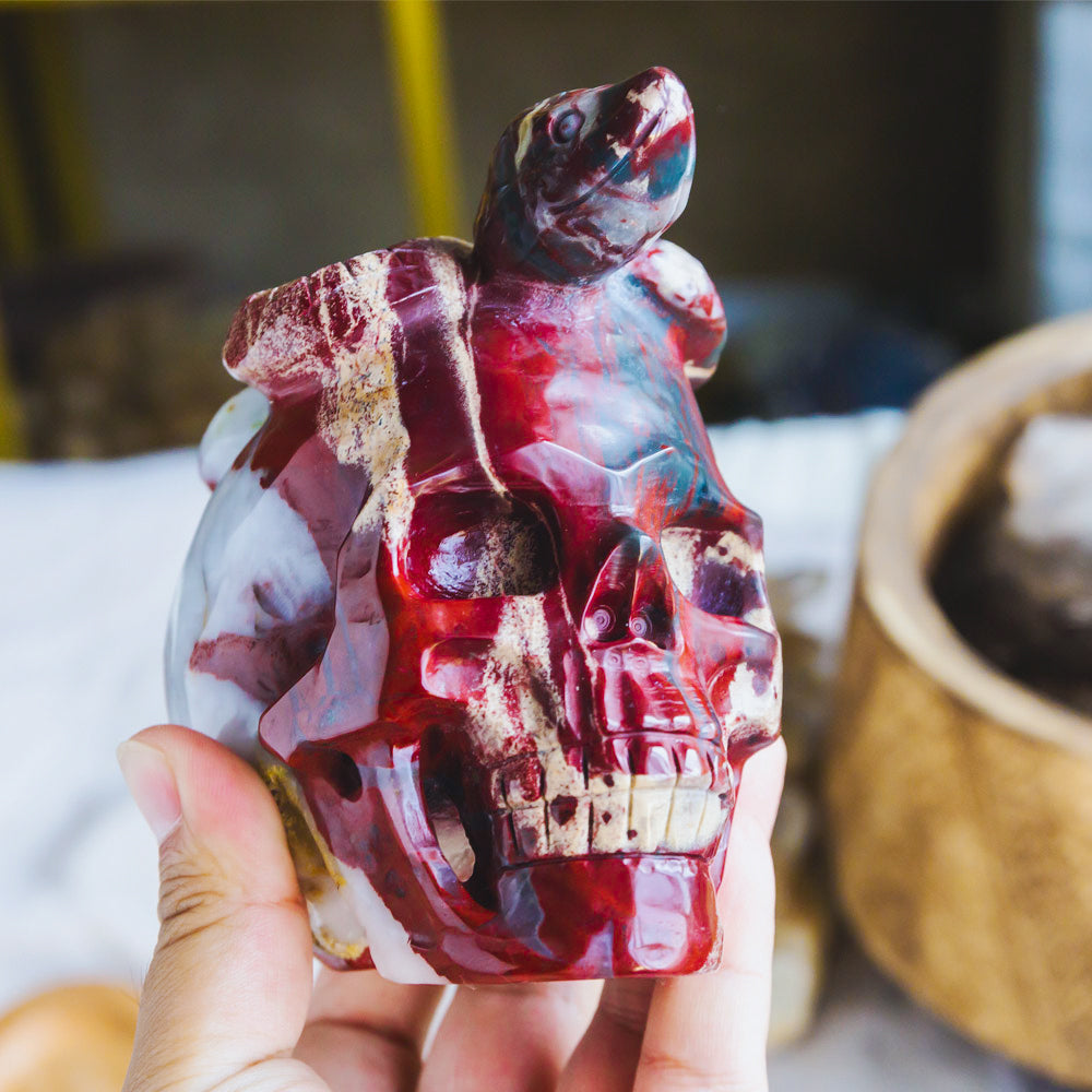 Red Jasper Skull With Snake