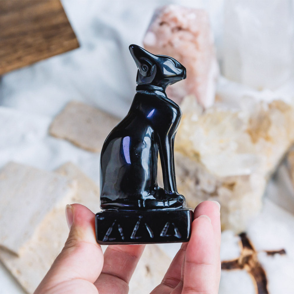 4" Black Obsidian Egypt Cat