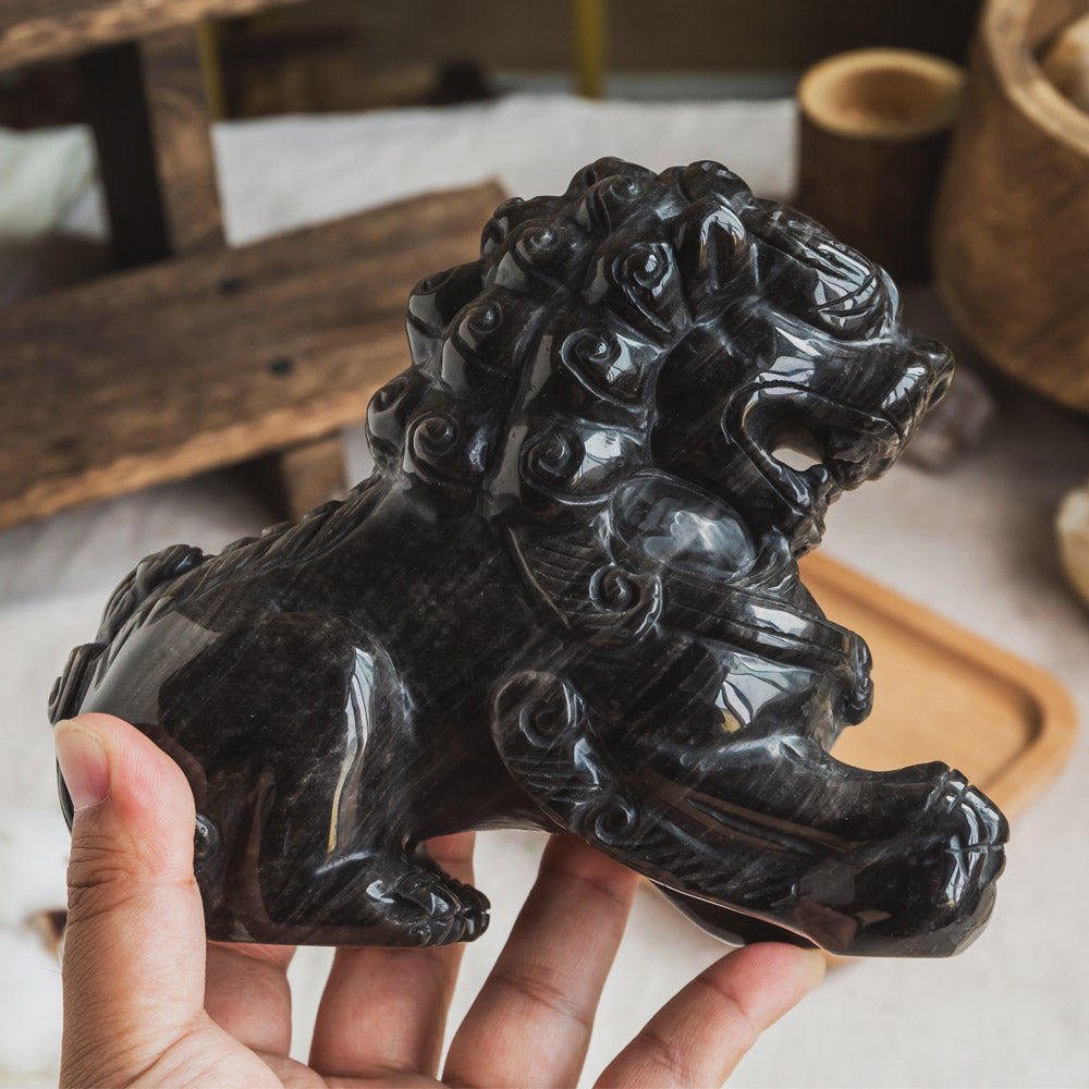 Silver Sheen Obsidian Lion