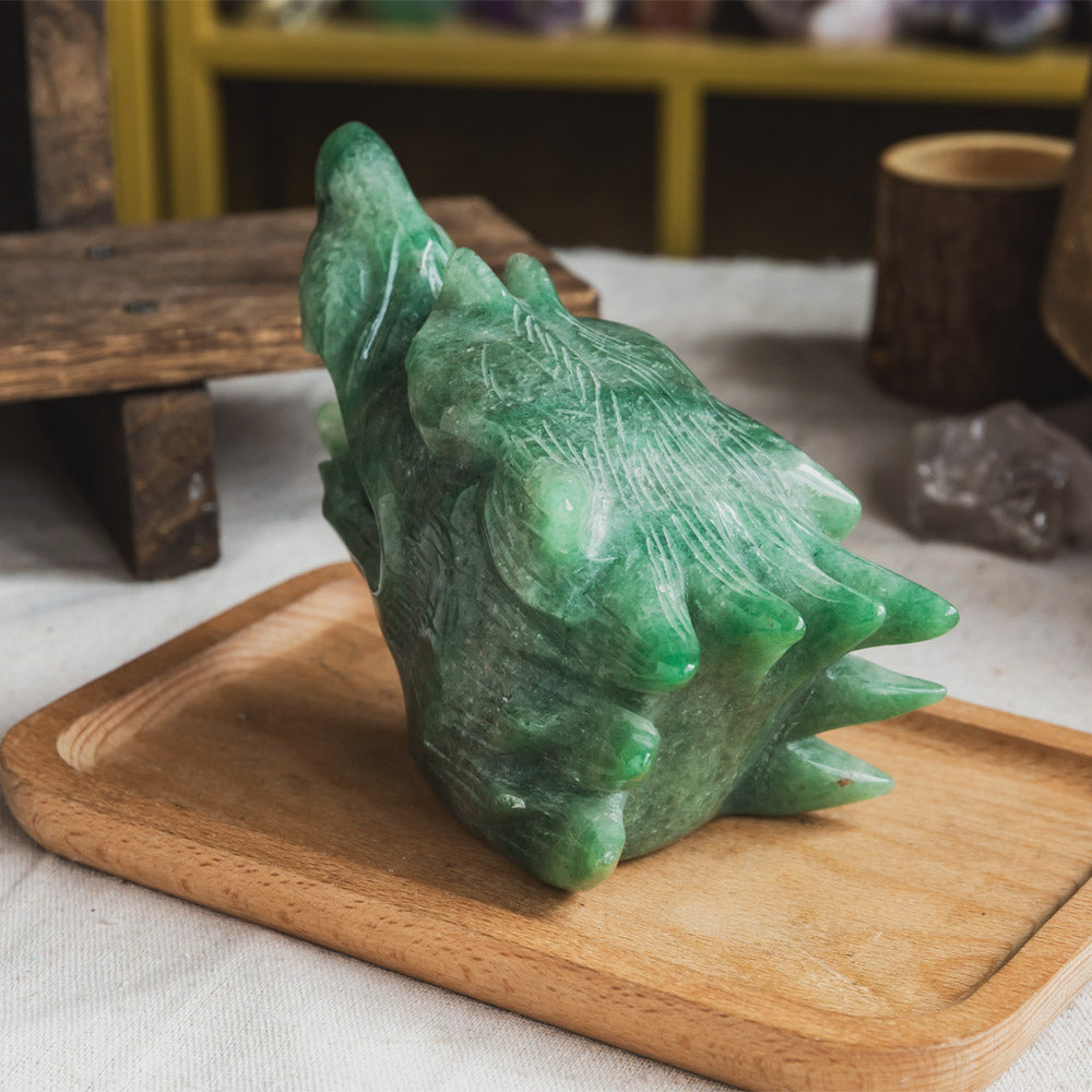 Green Strawberry Quartz Wolf Head