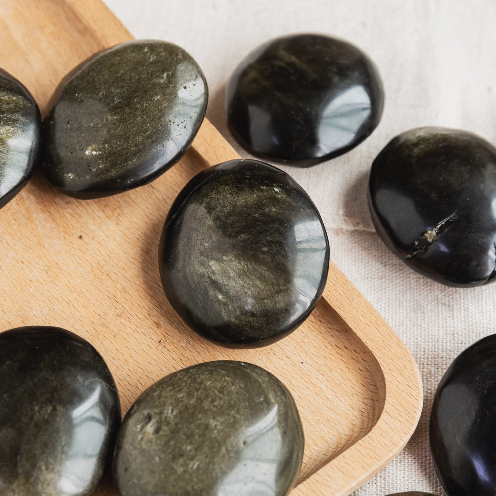 Golden Sheen Obsidian Palm Stone