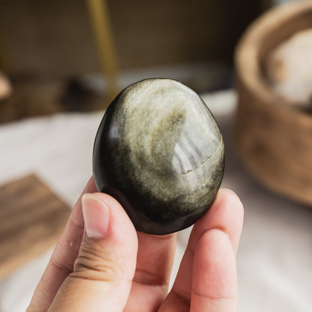 Golden Sheen Obsidian Palm Stone