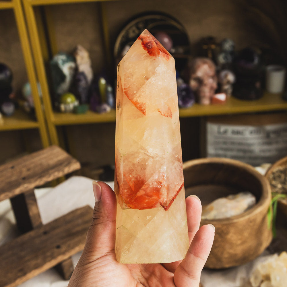 Fire Quartz With Citrine Tower