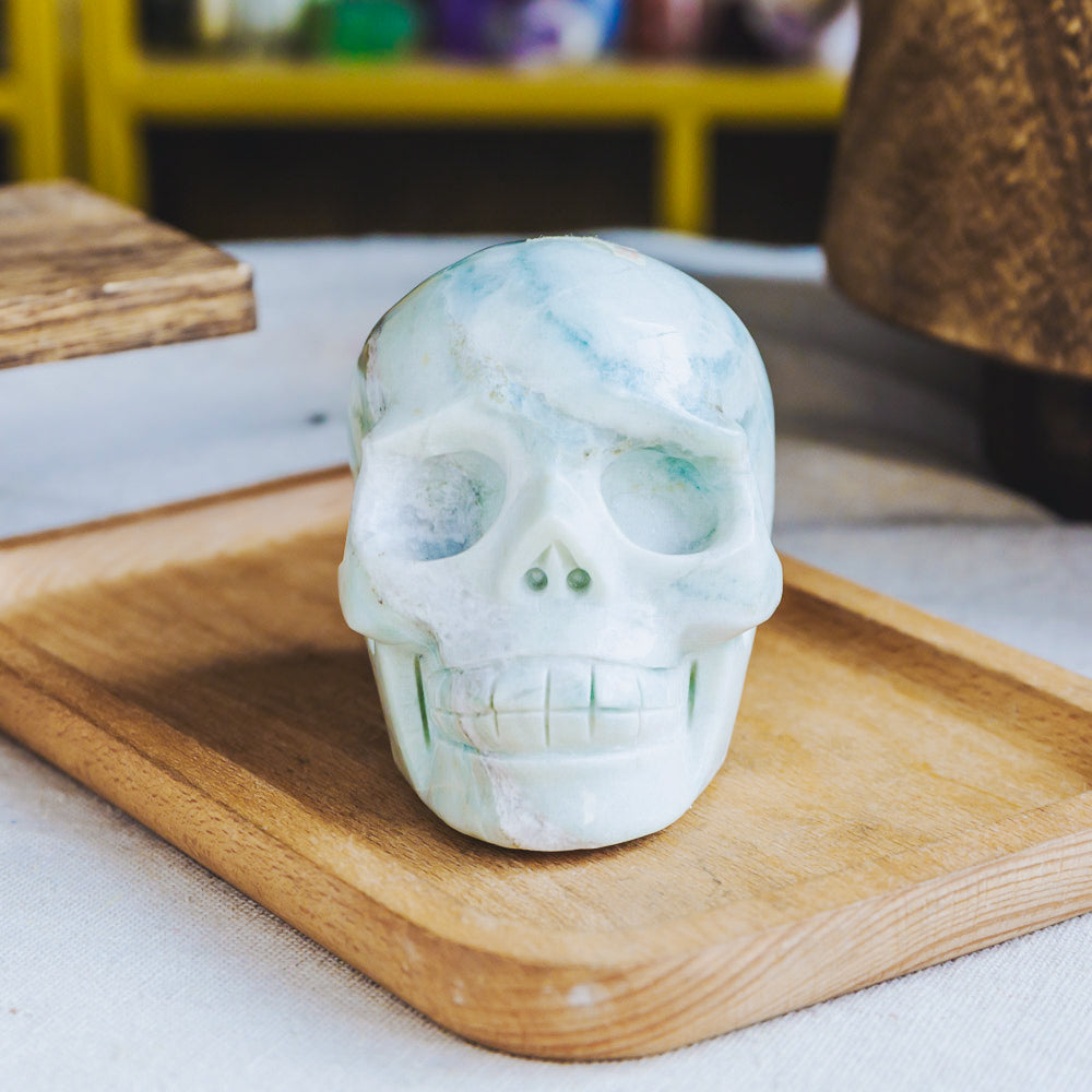 Blue Aragonite Skull