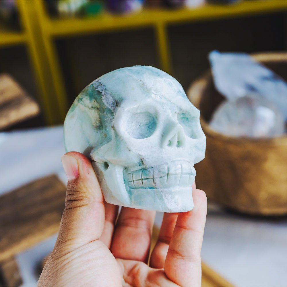 Blue Aragonite Skull