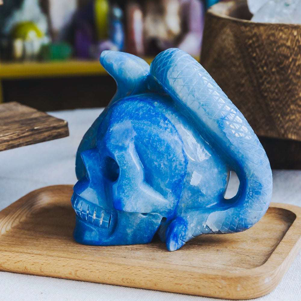 Blue Aventurine Skull With Snake