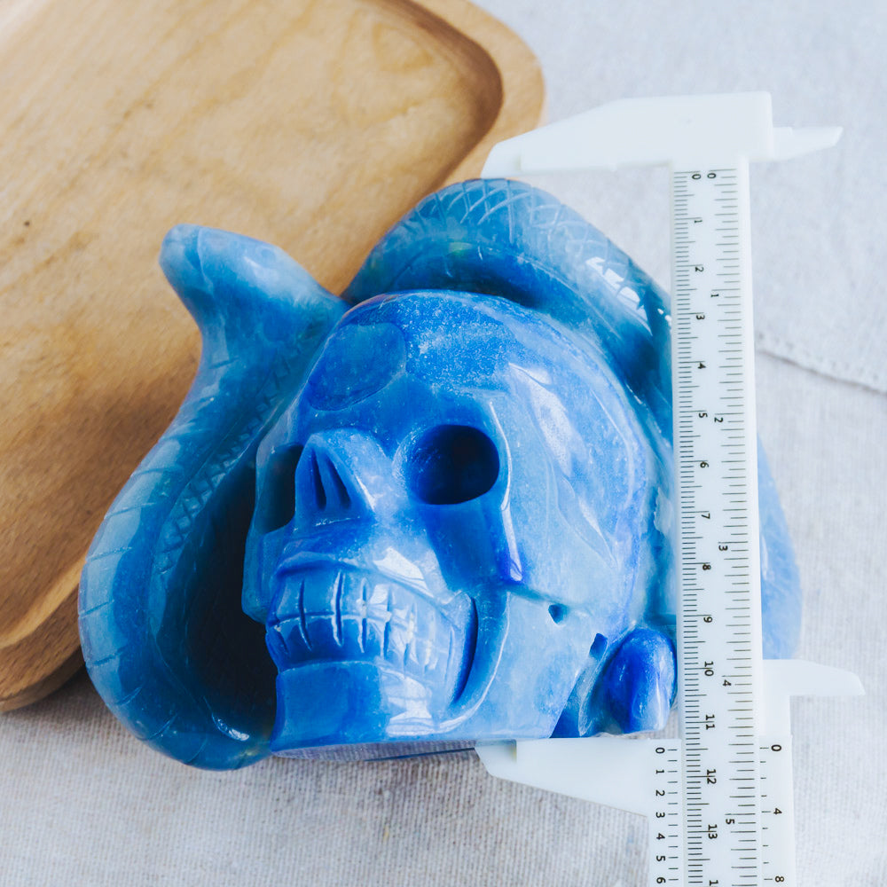 Blue Aventurine Skull With Snake