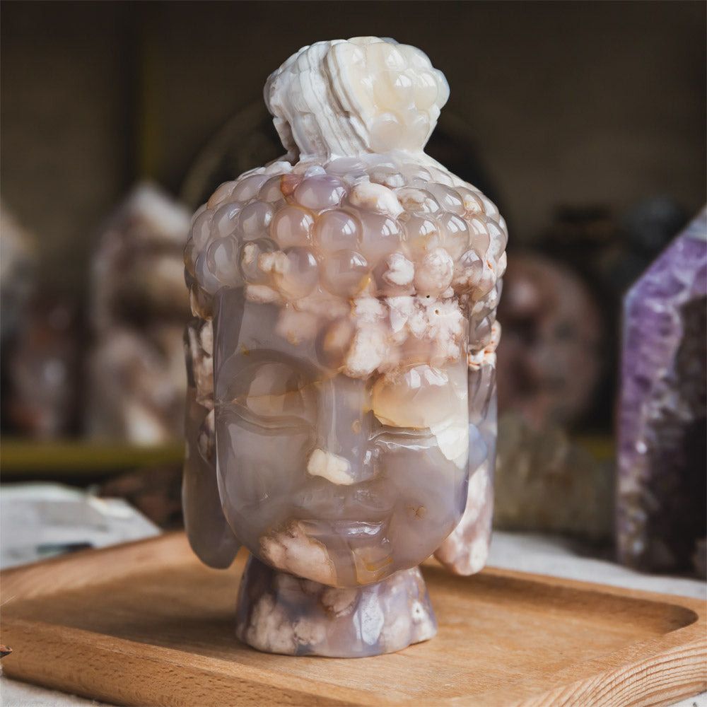 Flower Agate Buddha Head