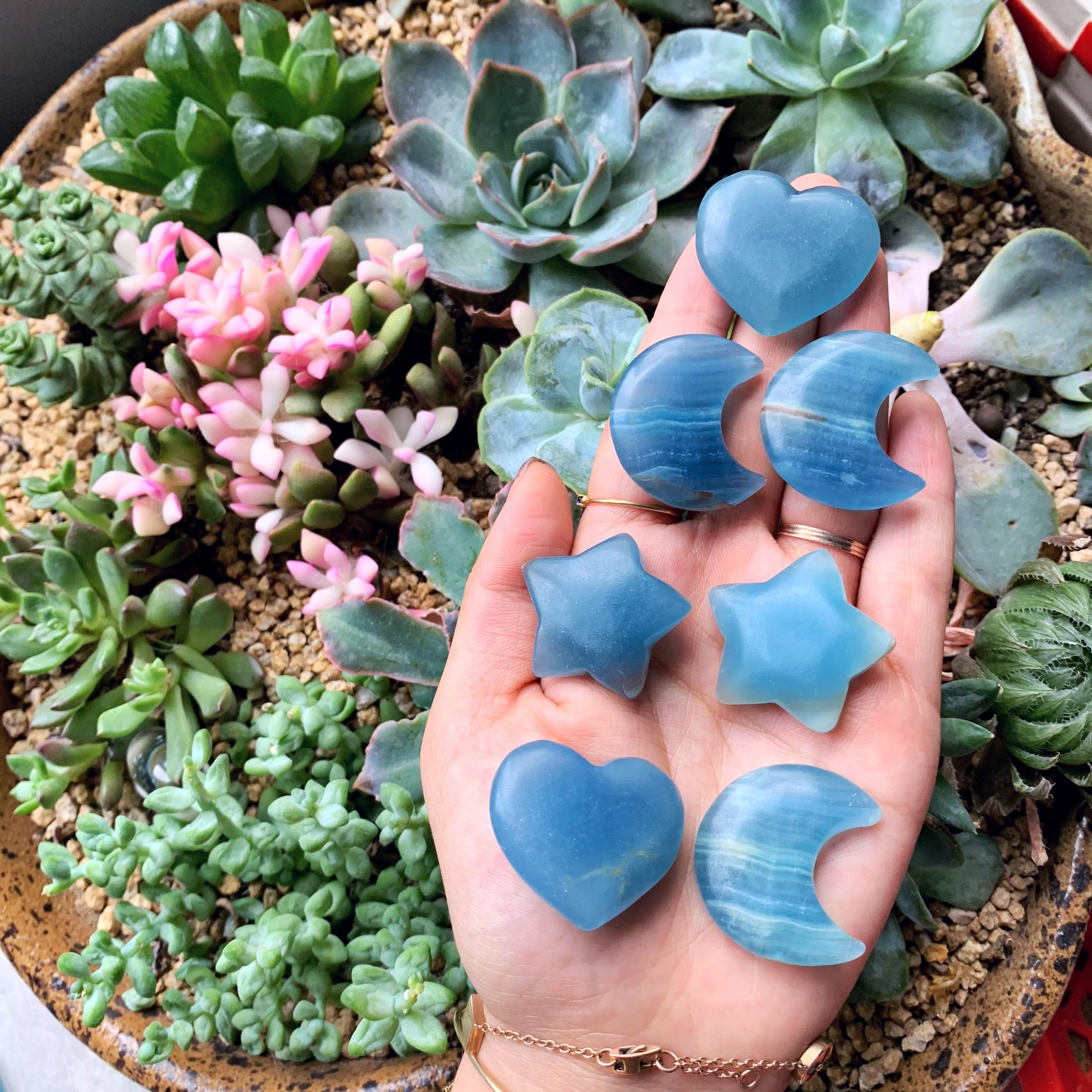 Blue onyx heart & moon