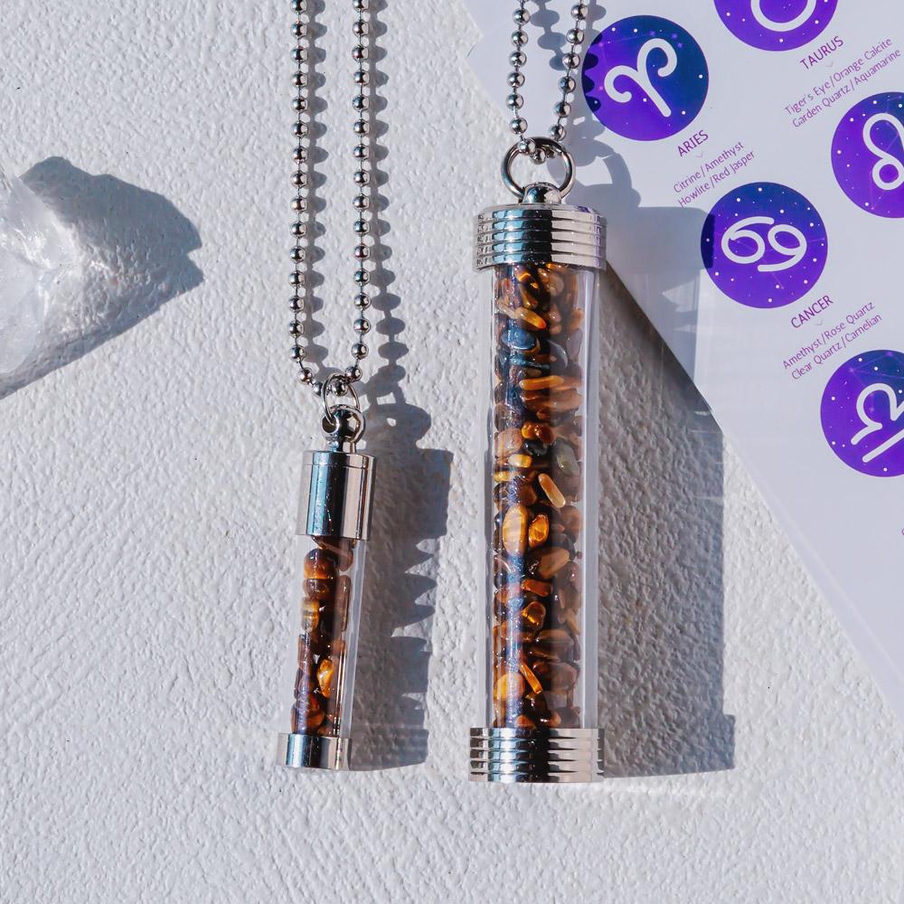 【Zodiac】Natural Crystal Chips Wishing Bottle Necklace