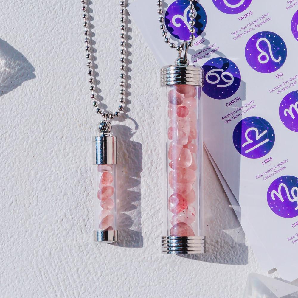 【Zodiac】Natural Crystal Chips Wishing Bottle Necklace