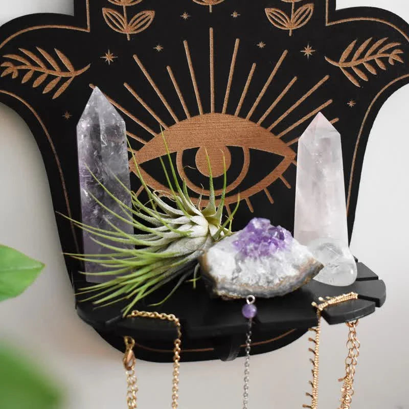 Hamsa Hand Floral Sun and Moon Altar Crystal Shelf