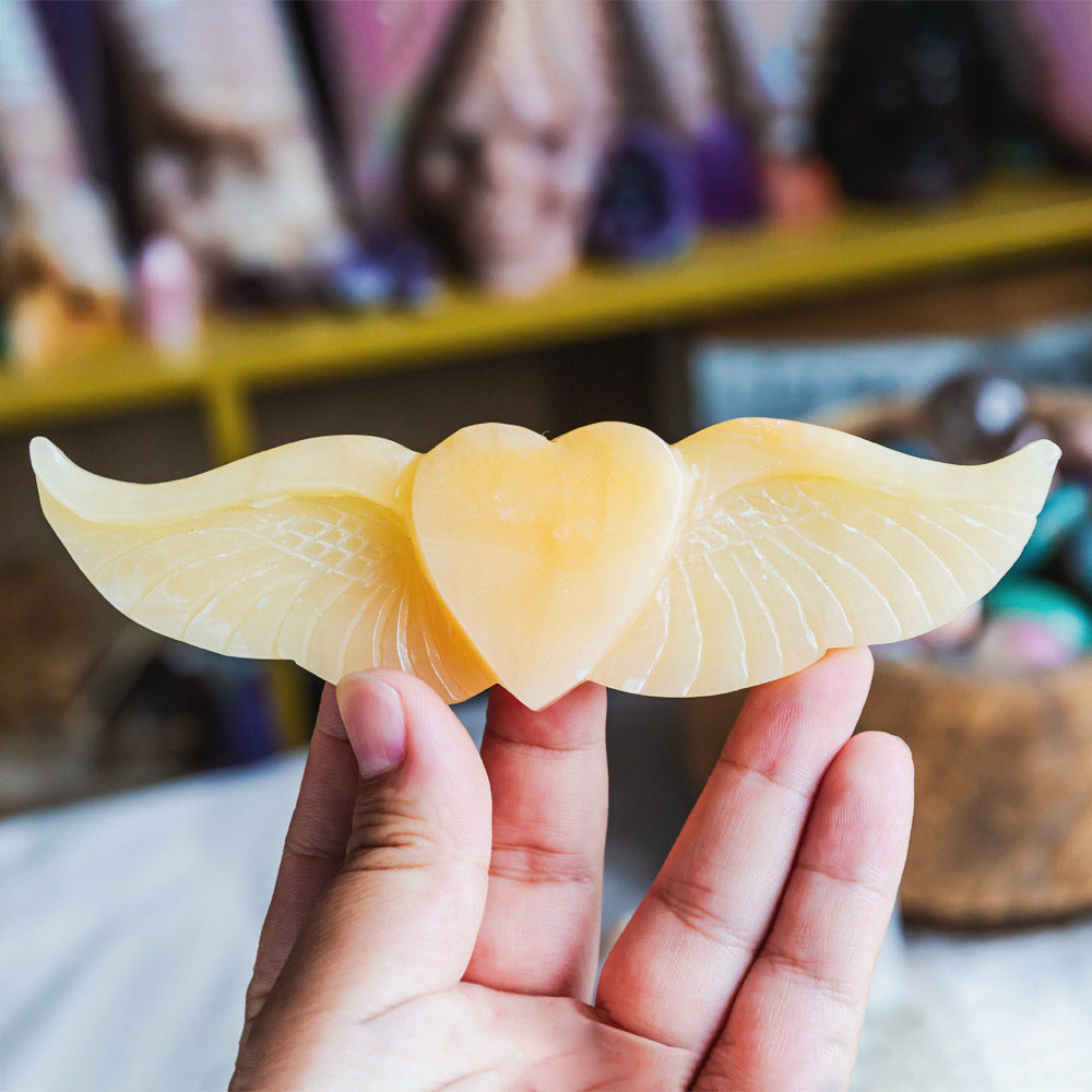 Orange Calcite Heart With Wings