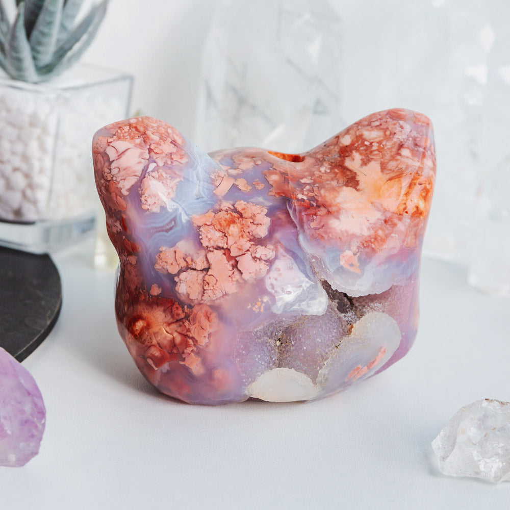 Pink Agate Cat Head