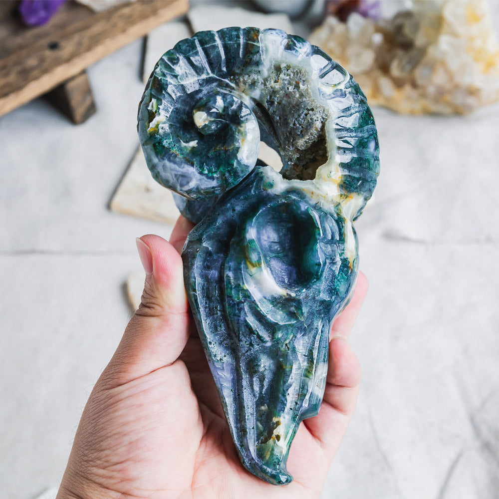 Moss Agate Sheep Head