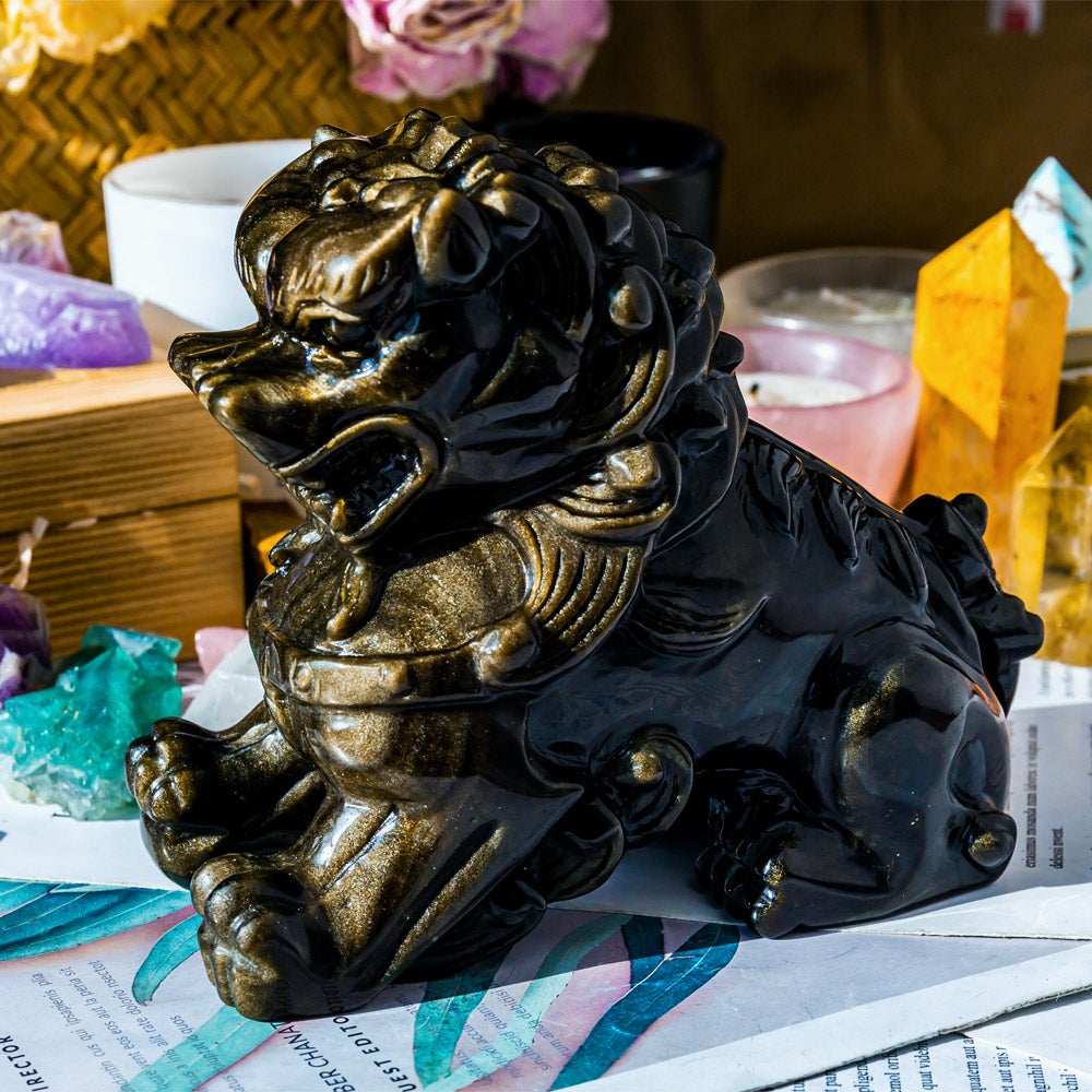 Golden Sheen Obsidian Lion