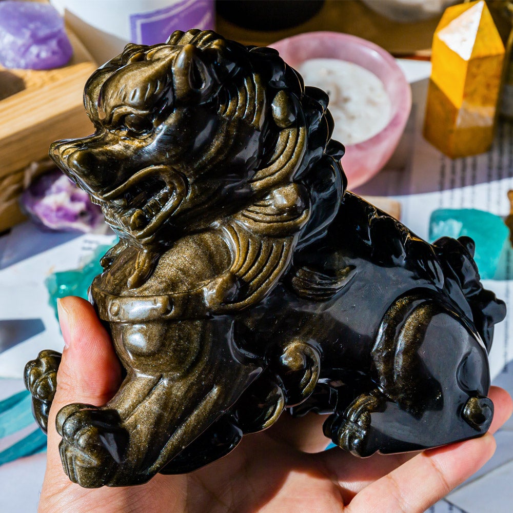 Golden Sheen Obsidian Lion