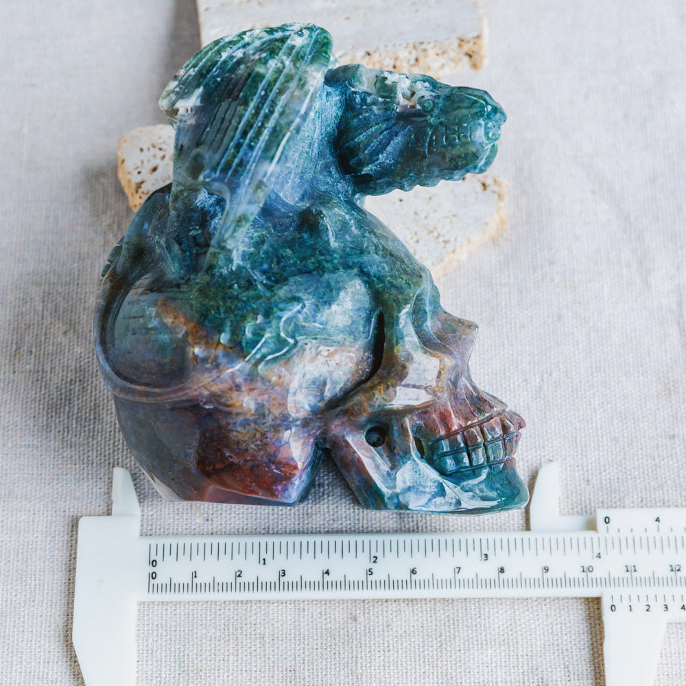 Ocean Jasper Skull With Flying Dragon