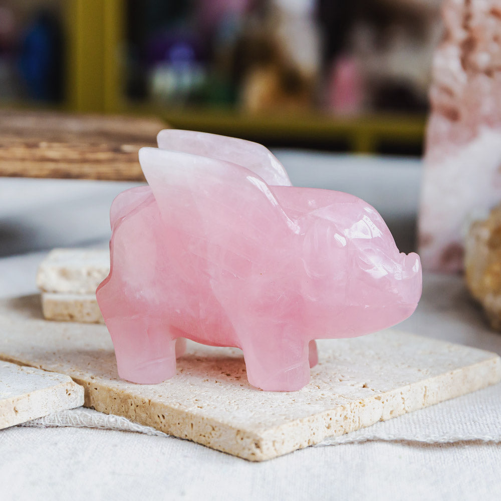 Rose Quartz Flying Pig