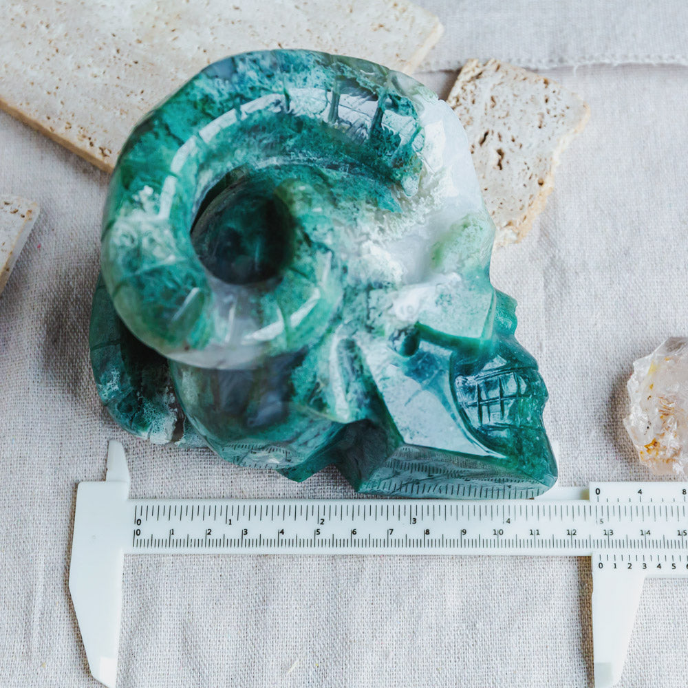 Moss Agate Sheep Skull