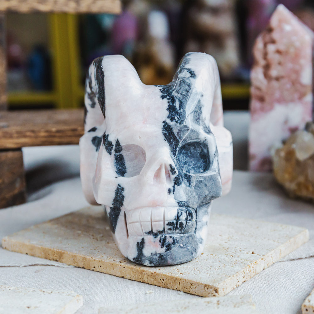 Pink Zebra Jasper Sheep Skull