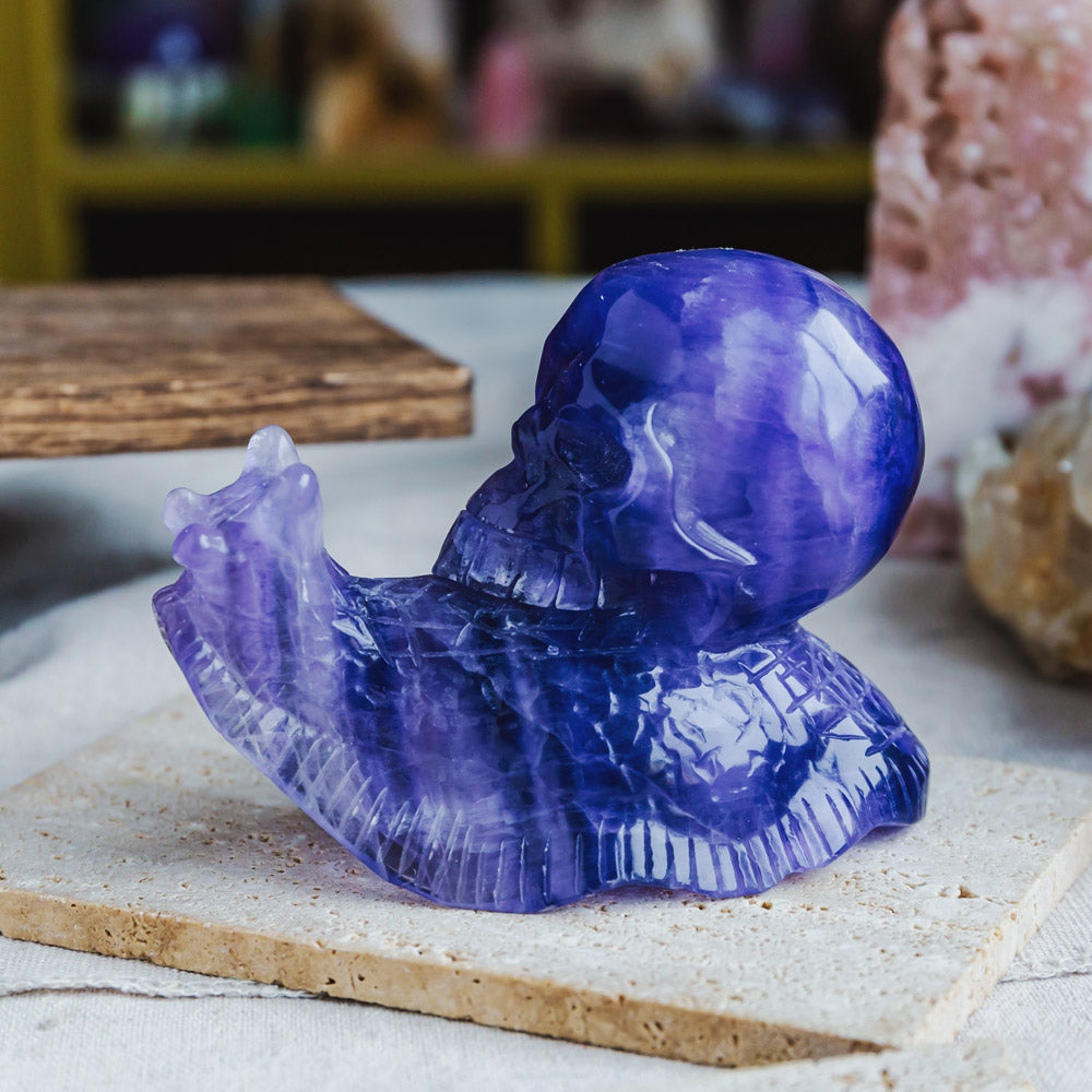 Purple Fluorite Skull With Snail