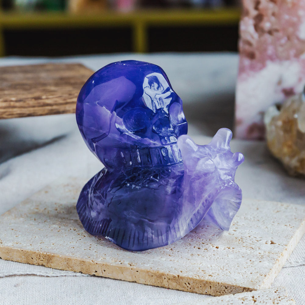 Purple Fluorite Skull With Snail