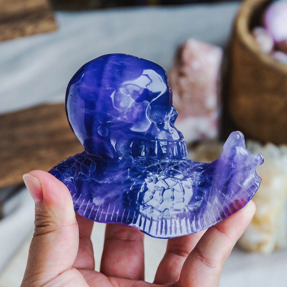 Purple Fluorite Skull With Snail