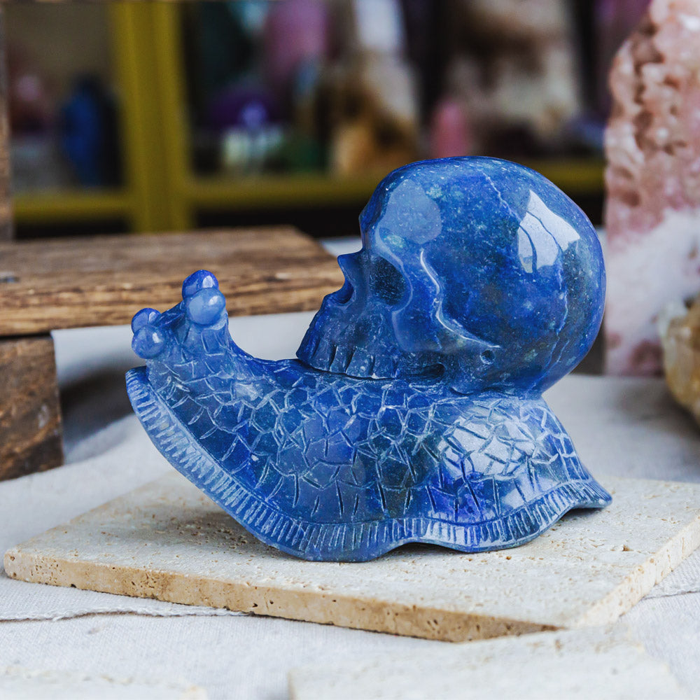 Blue Aventurine Skull With Snail