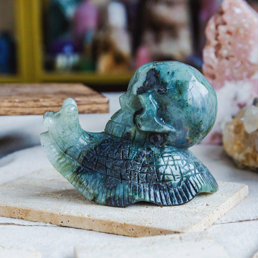 Labradorite Skull With Snail