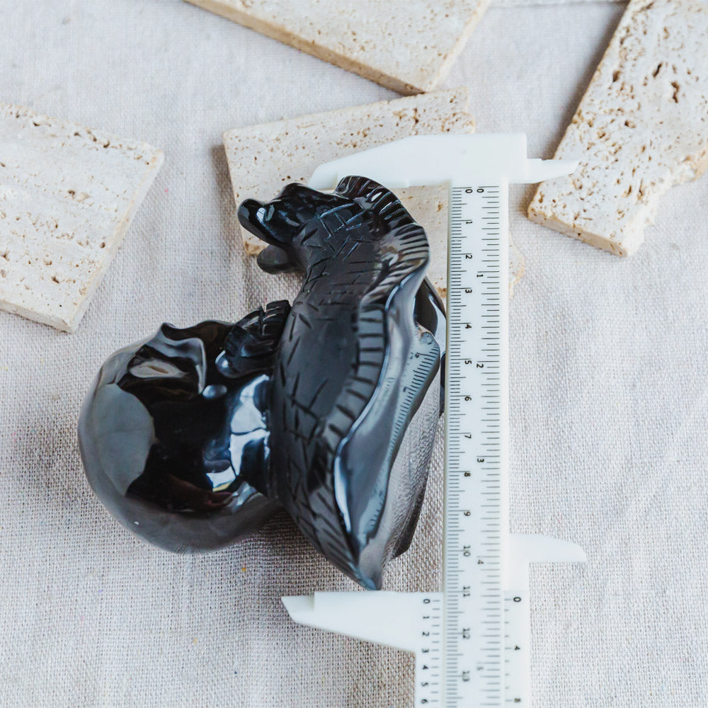 Black Obsidian Skull With Snail