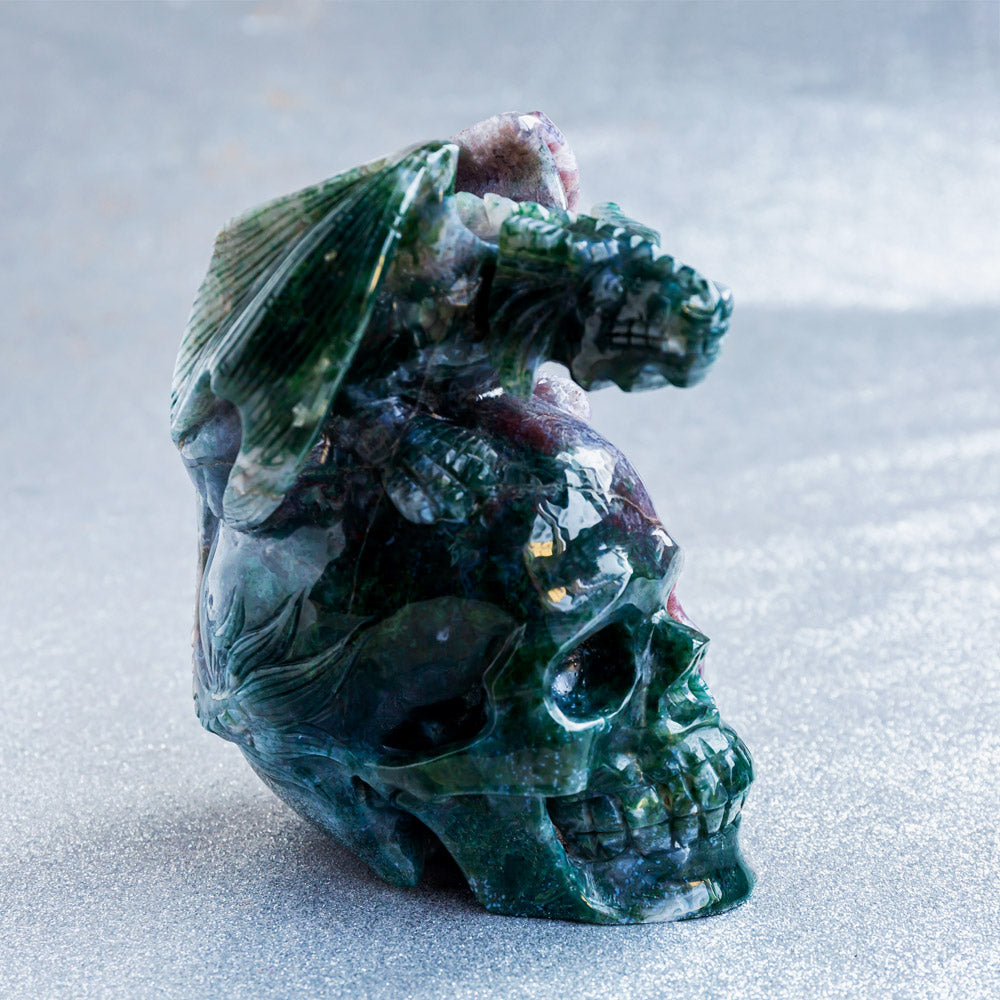 Ocean Jasper Skull With Flying Dragon