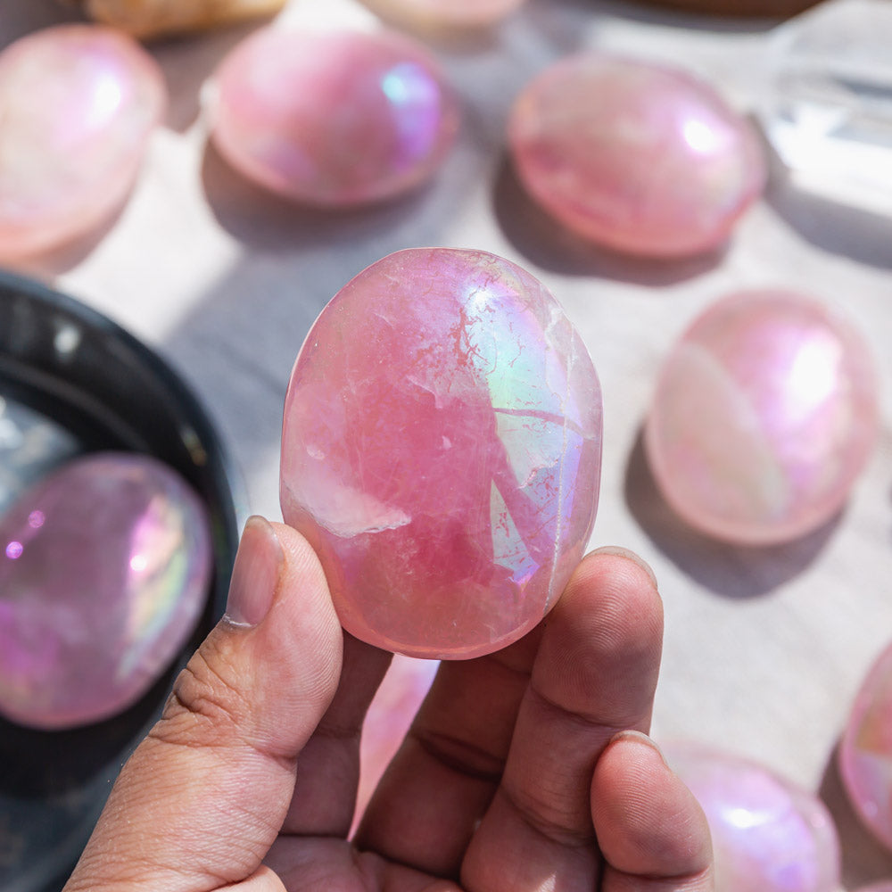 Aura Rose Quartz Palm Stone