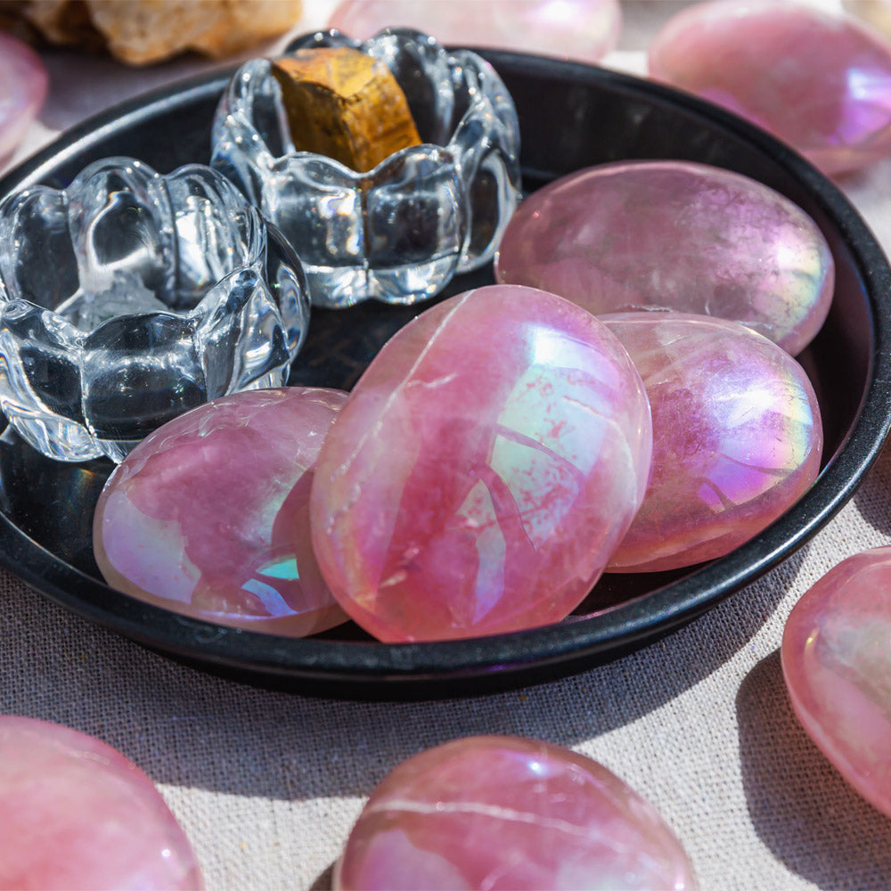 Aura Rose Quartz Palm Stone