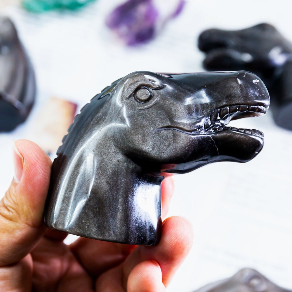 Sliver Sheen Obsidian Dinosaur Head